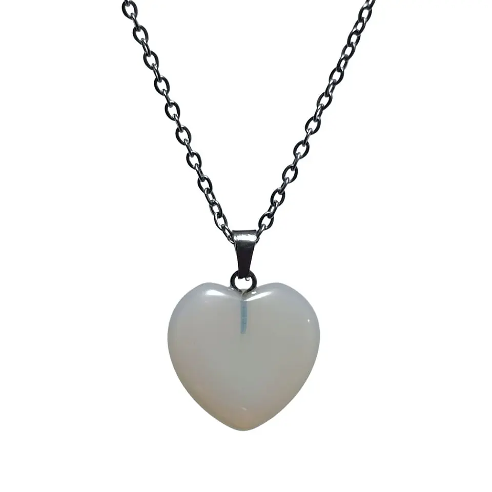 Collar Piedra Corazon Piedra Luna + Cadena Acero 1