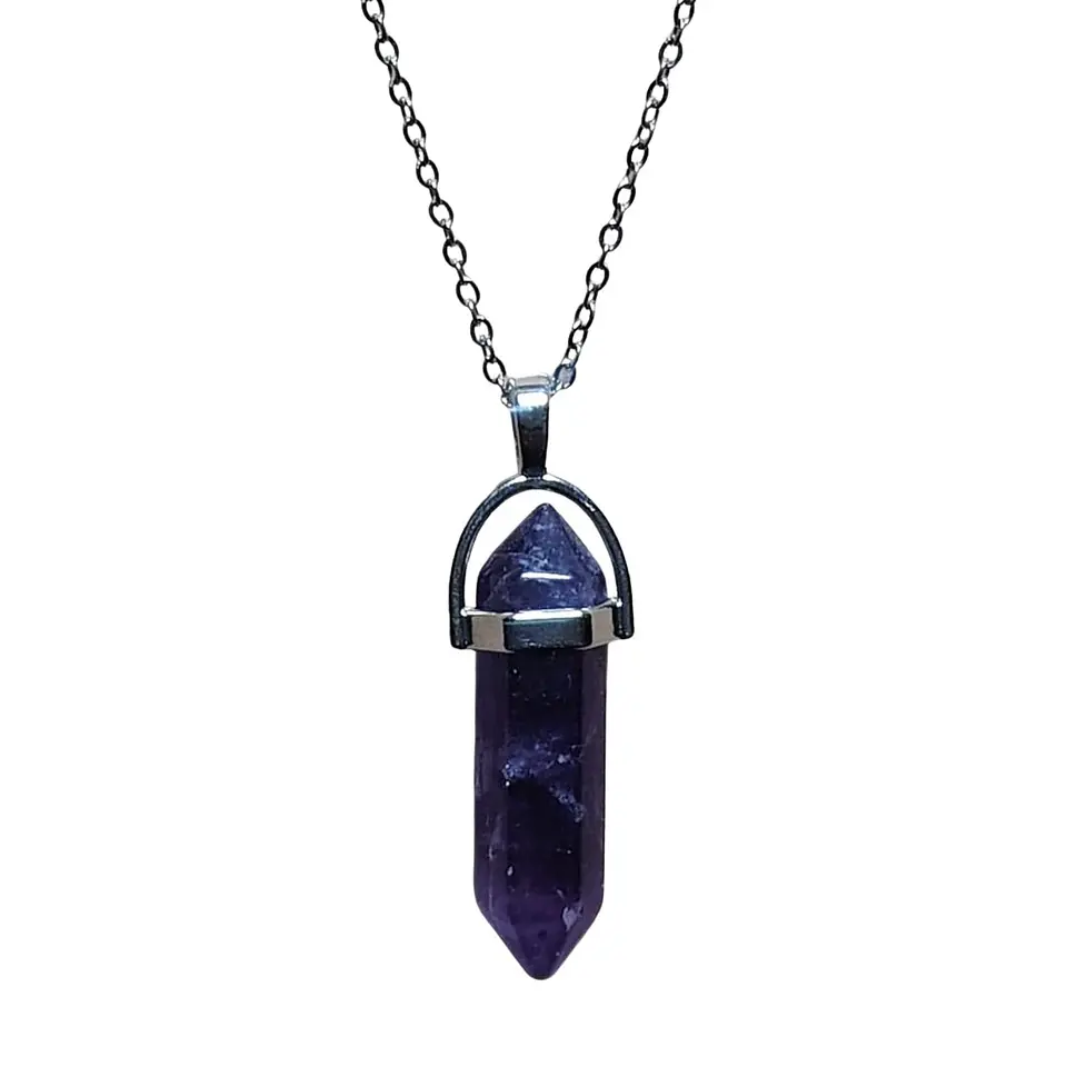 Collar Piedra Punta Amatista + Cadena Acero 2