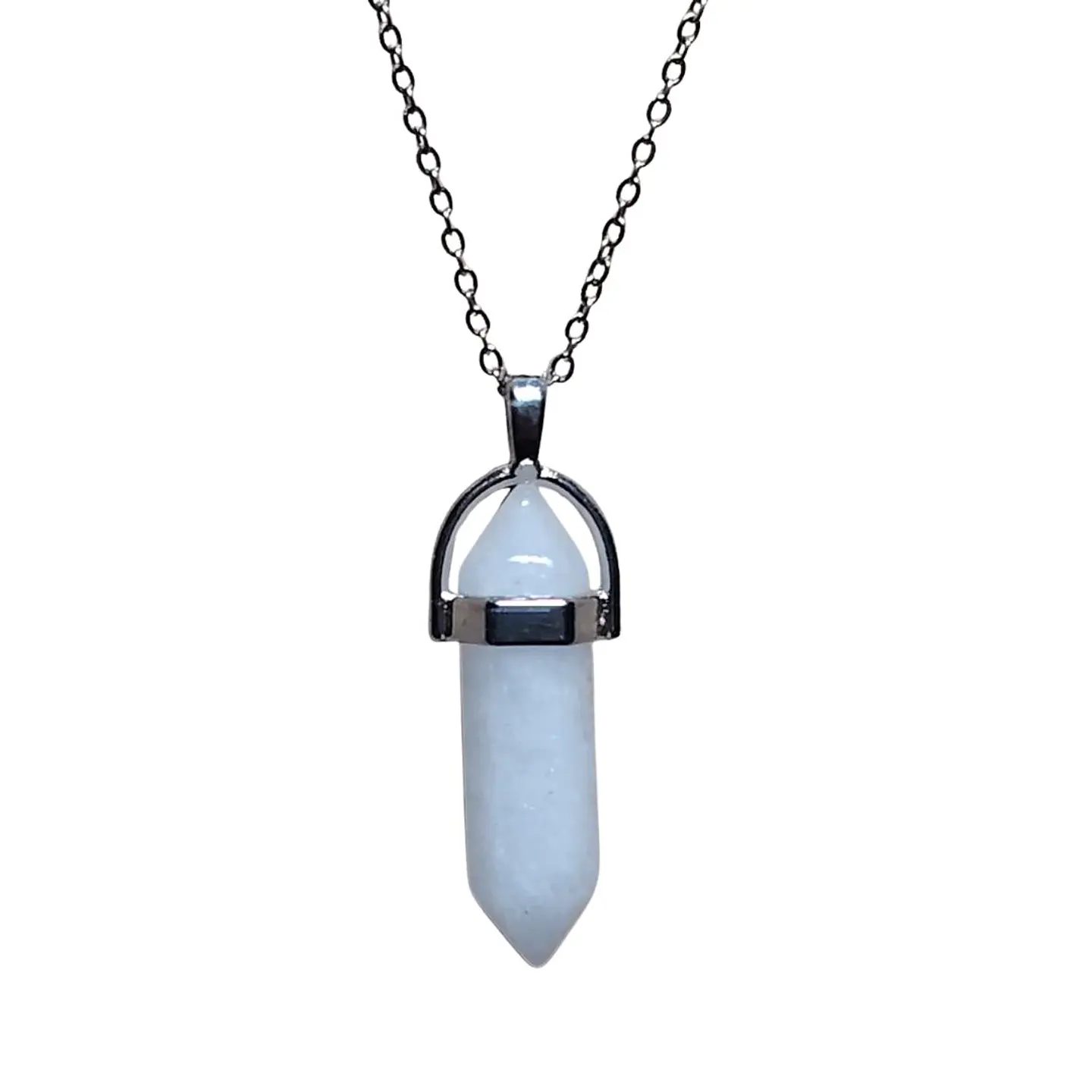 Collar Piedra Punta Cuarzo Blanco + Cadena Acero 2