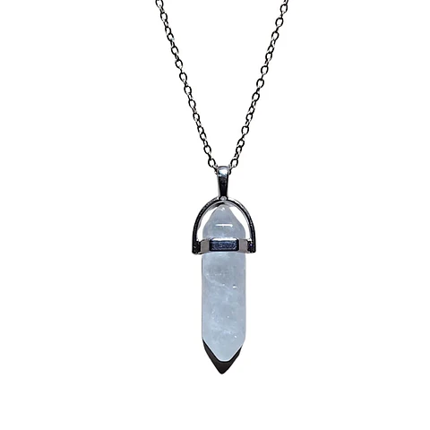 Collar Piedra Punta Cuarzo Cristal + Cadena Acero