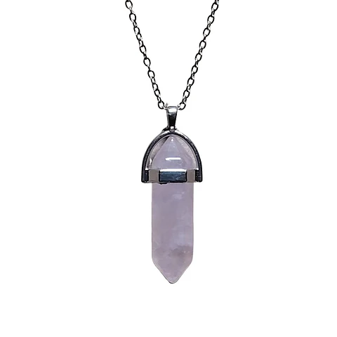 Collar Piedra Punta Cuarzo Rosa + Cadena Acero