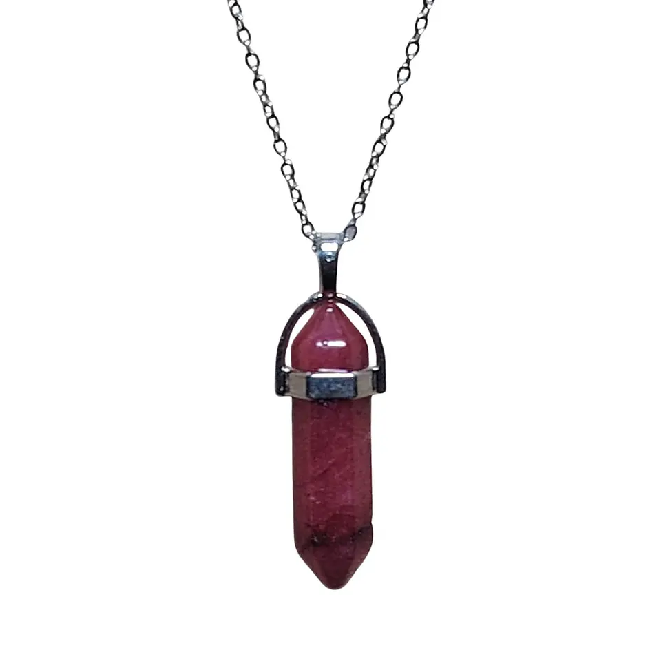 Collar Piedra Punta Jade Rojo + Cadena Acero 1