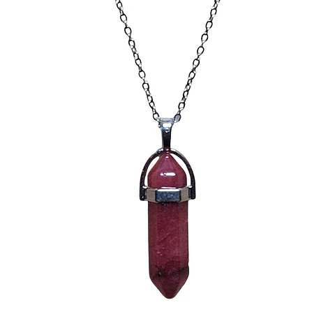 Collar Piedra Punta Jade Rojo + Cadena Acero