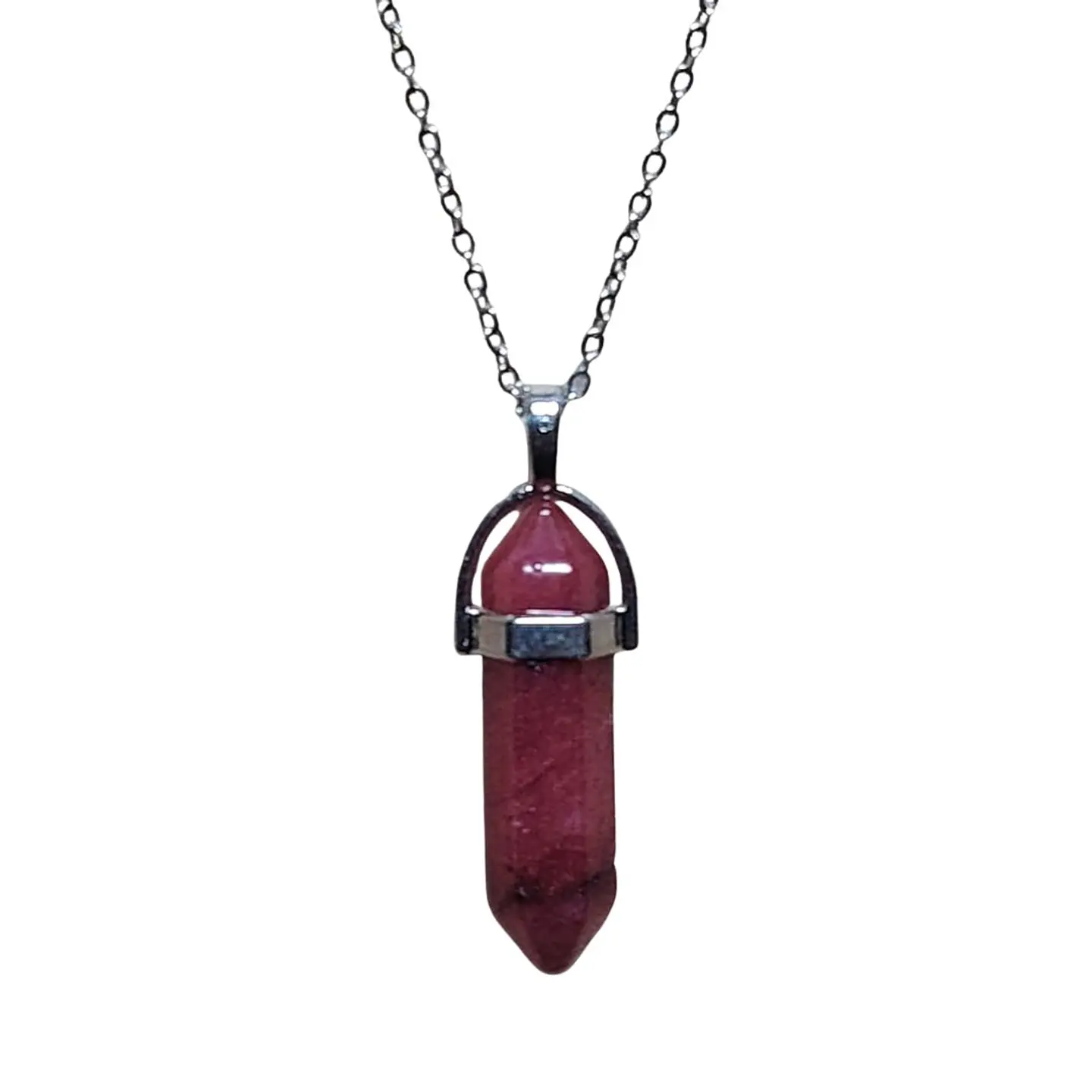Collar Piedra Punta Jade Rojo + Cadena Acero 2