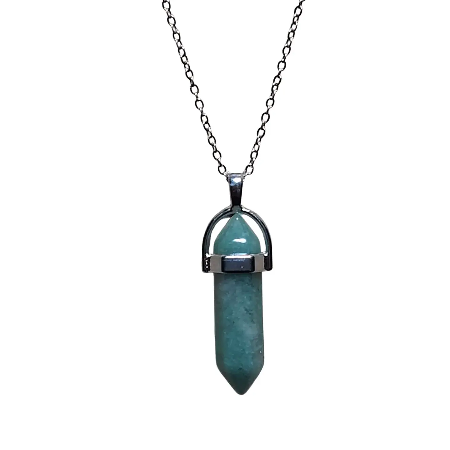 Collar Piedra Punta Jade Verde + Cadena Acero 3