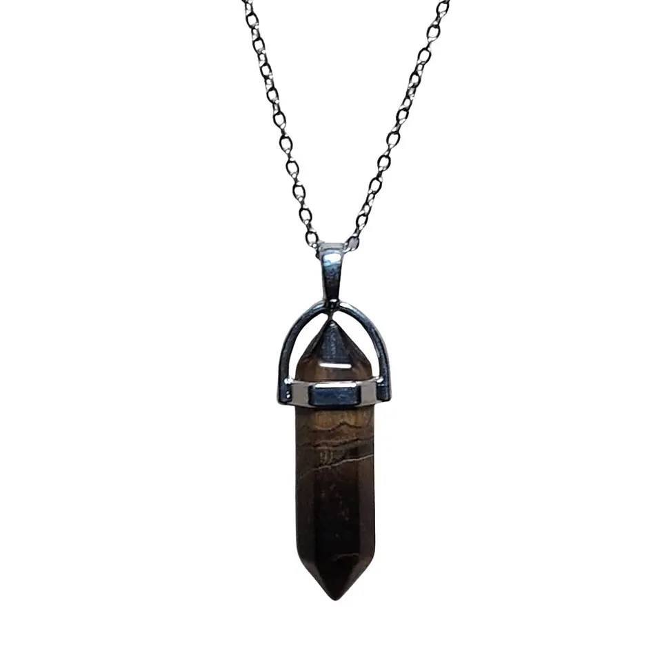 Collar Piedra Punta Ojo DE Tigre + Cadena Acero 2