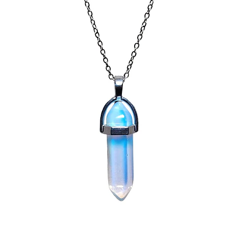Collar Piedra Punta Piedra Luna + Cadena Acero