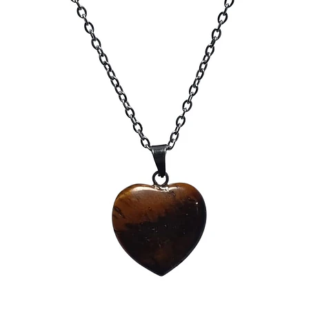 Collar Piedra Corazon Ojo De Tigre + Cadena Acero