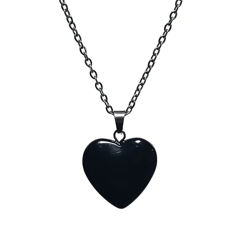 Collar Piedra Corazon Onix + Cadena Acero