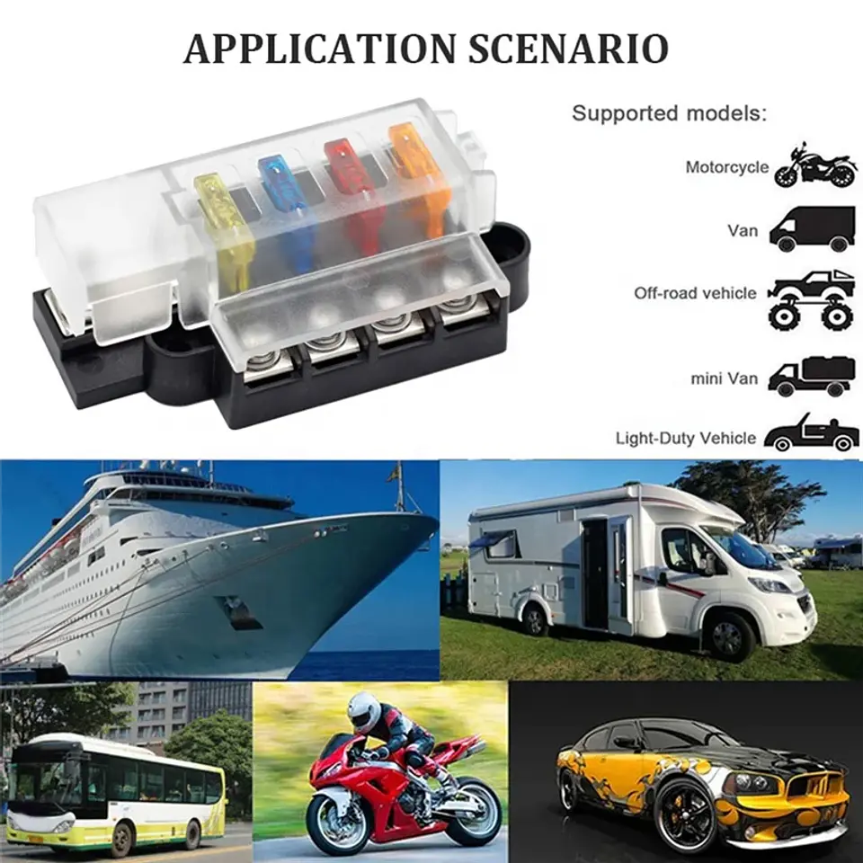 Caja de Fusibles de Cuchilla 4 Vías 12V-32V con Cubierta - Automotriz/Naval 3