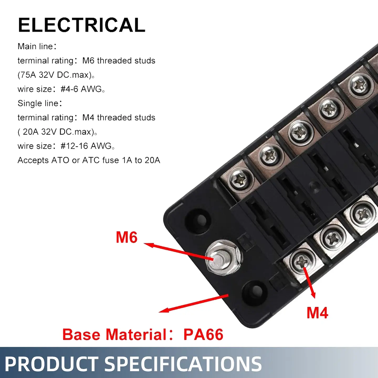 Bloque de Fusibles 12 Vías 32V/75A con LED Indicador - Retardante al Fuego 2