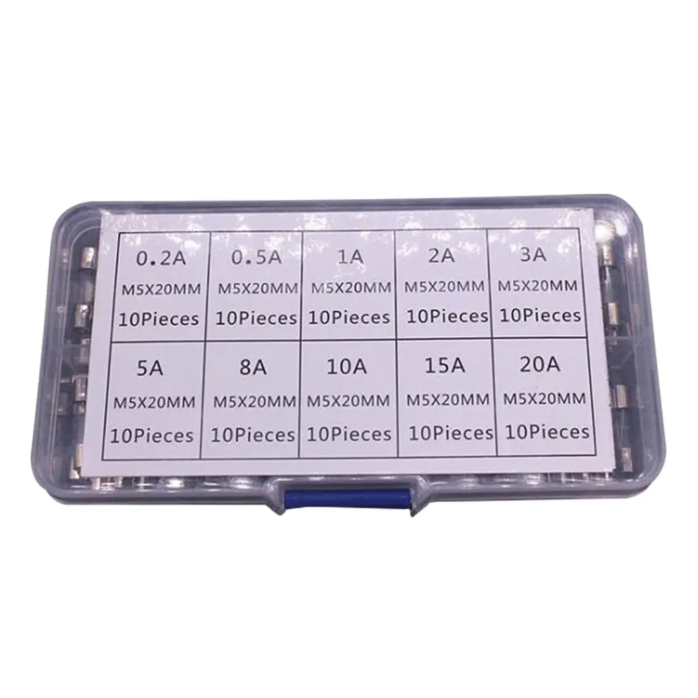 Kit 100 Fusibles de Vidrio Fusión Rápida 0.1A-20A 250V (5x20mm) 3