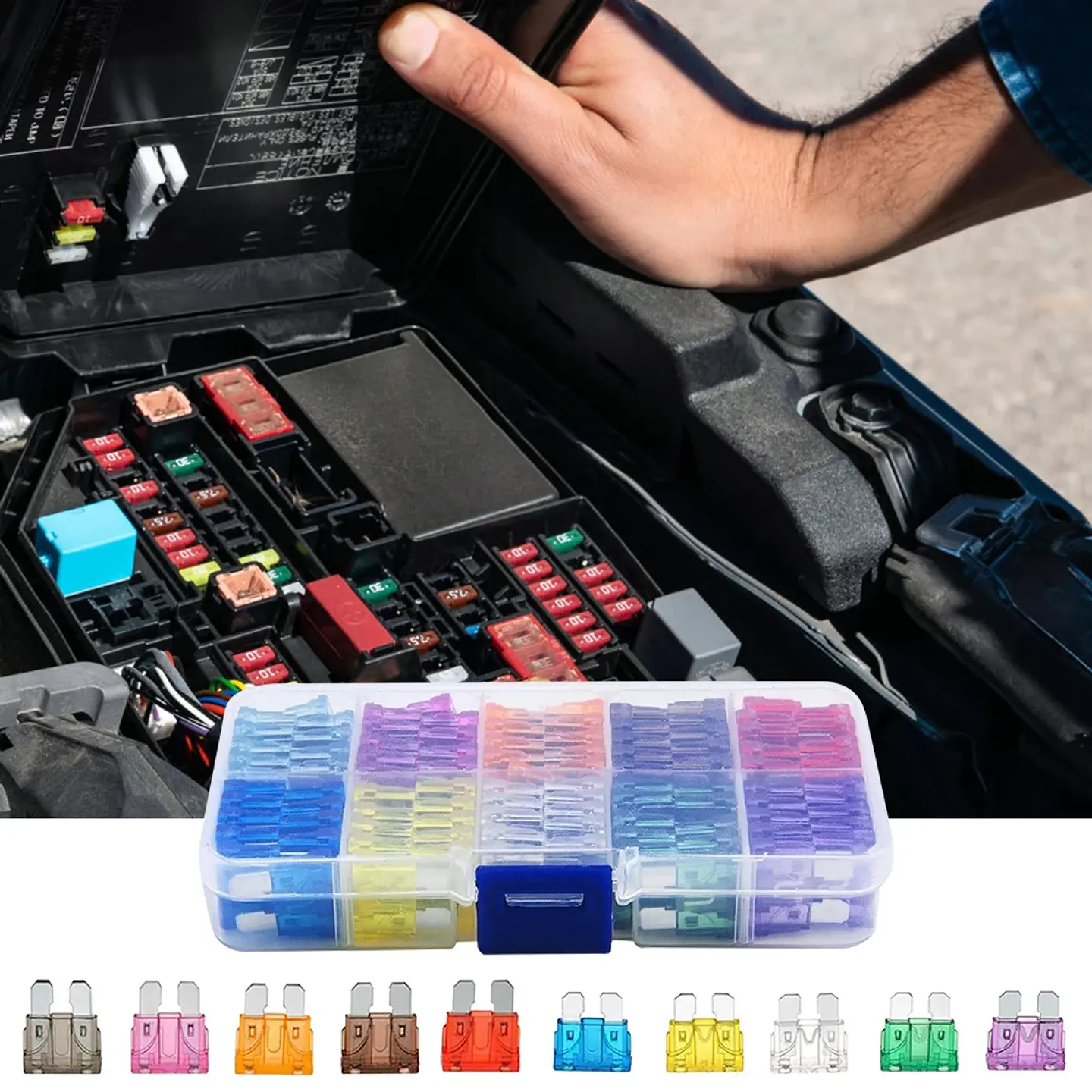 Kit 100 Fusibles de Cuchilla 15A-35A con Caja Organizadora 10