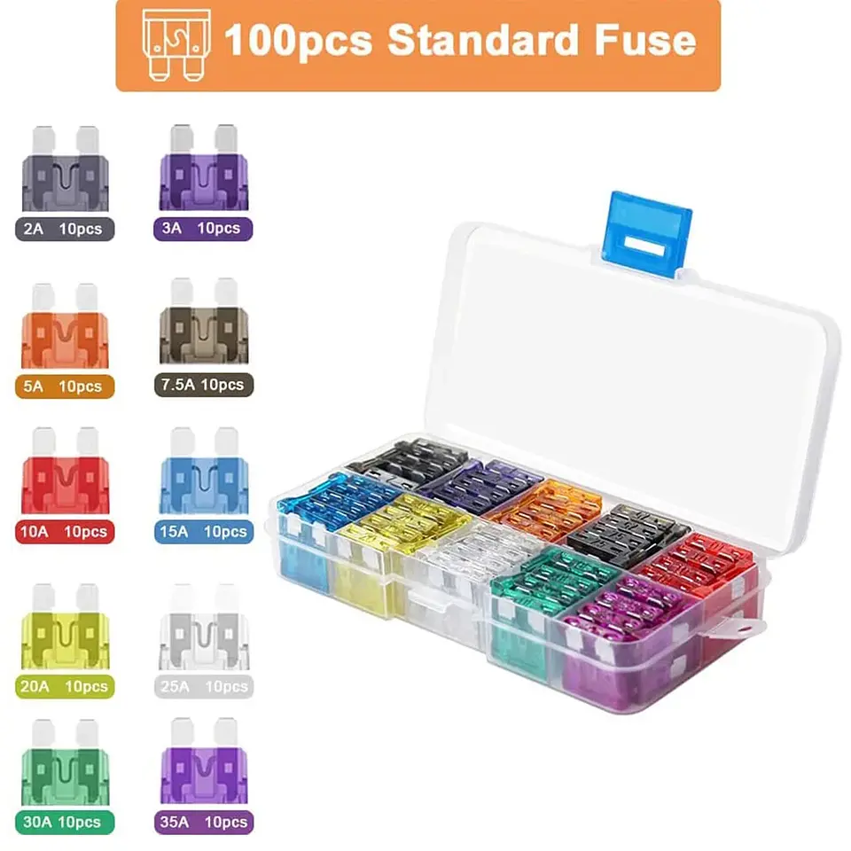 Kit 100 Fusibles de Cuchilla 15A-35A con Caja Organizadora 13