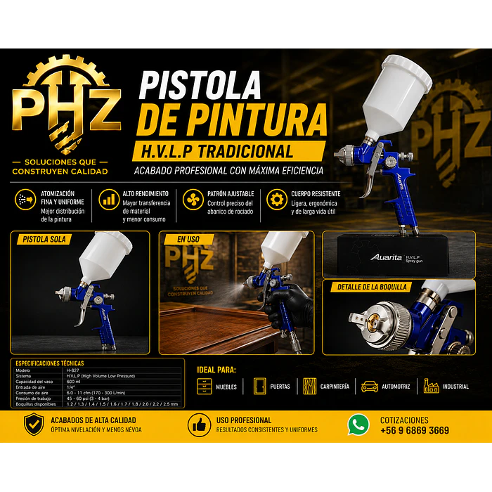 Pistola de Pintura Auarita H-827 Tecnología HVLP 1