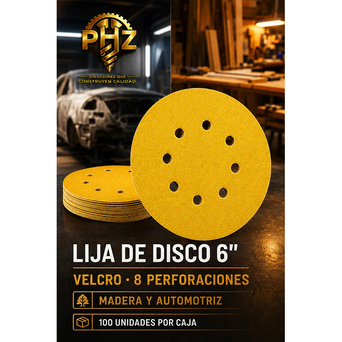 Lija de Disco 6″ con Velcro y 8 Perforaciones