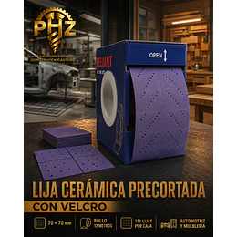 Lija Cerámica Precortada 70 × 70 mm con Velcro – Rollo de 12 Metros