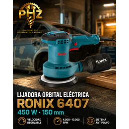 Lijadora Orbital Eléctrica Ronix 6407 de 150 mm – 450 W | Velocidad Regulable