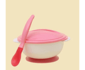Plato ventosa rosado  + cuchara 