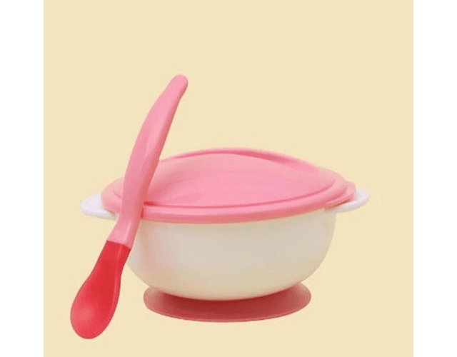 Plato ventosa rosado  + cuchara 