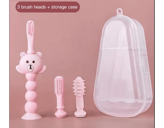 Set cepillo dientes silicona rosado