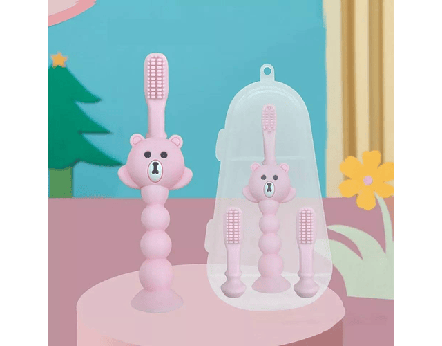 Set cepillo dientes silicona rosado