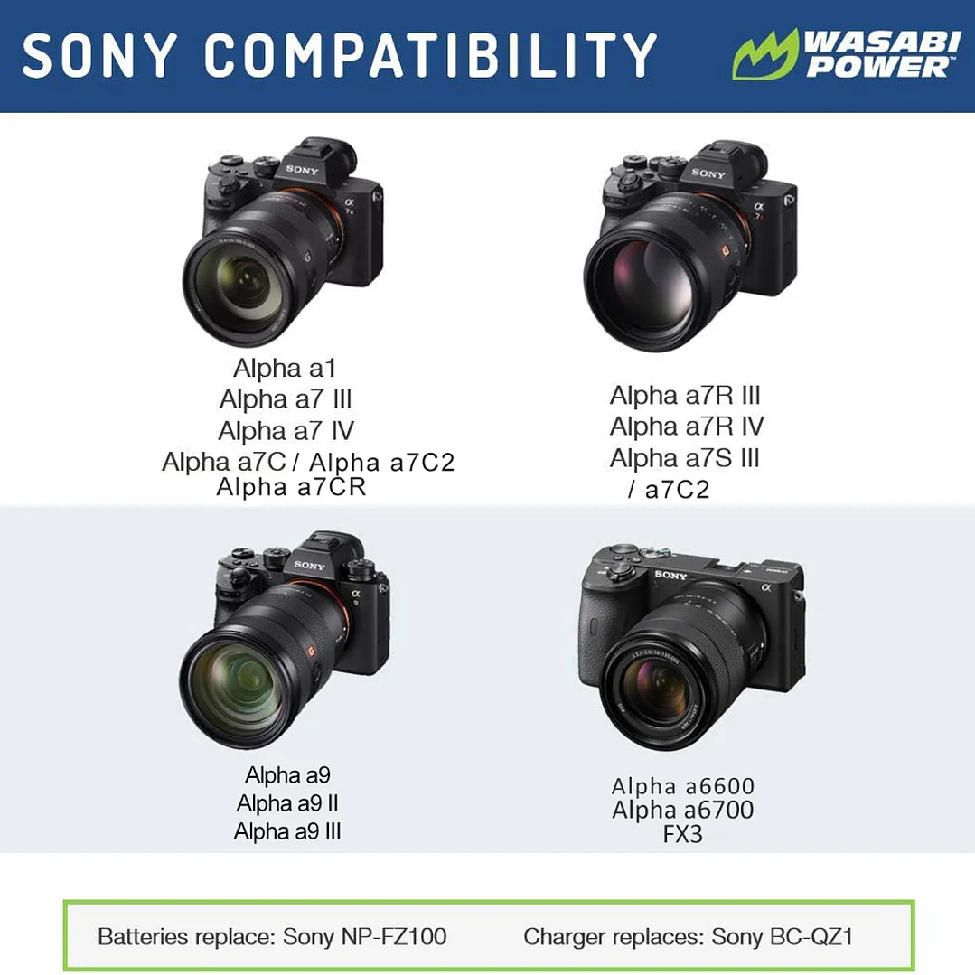 Kit 2 Bateria Wasabi NP-Fz100 Con Cargador Dual para Sony A7iii A7riii 2