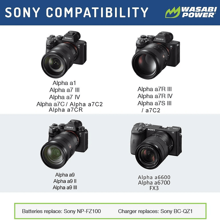 Kit 2 Bateria Wasabi NP-Fz100 Con Cargador Dual para Sony A7iii A7riii 2