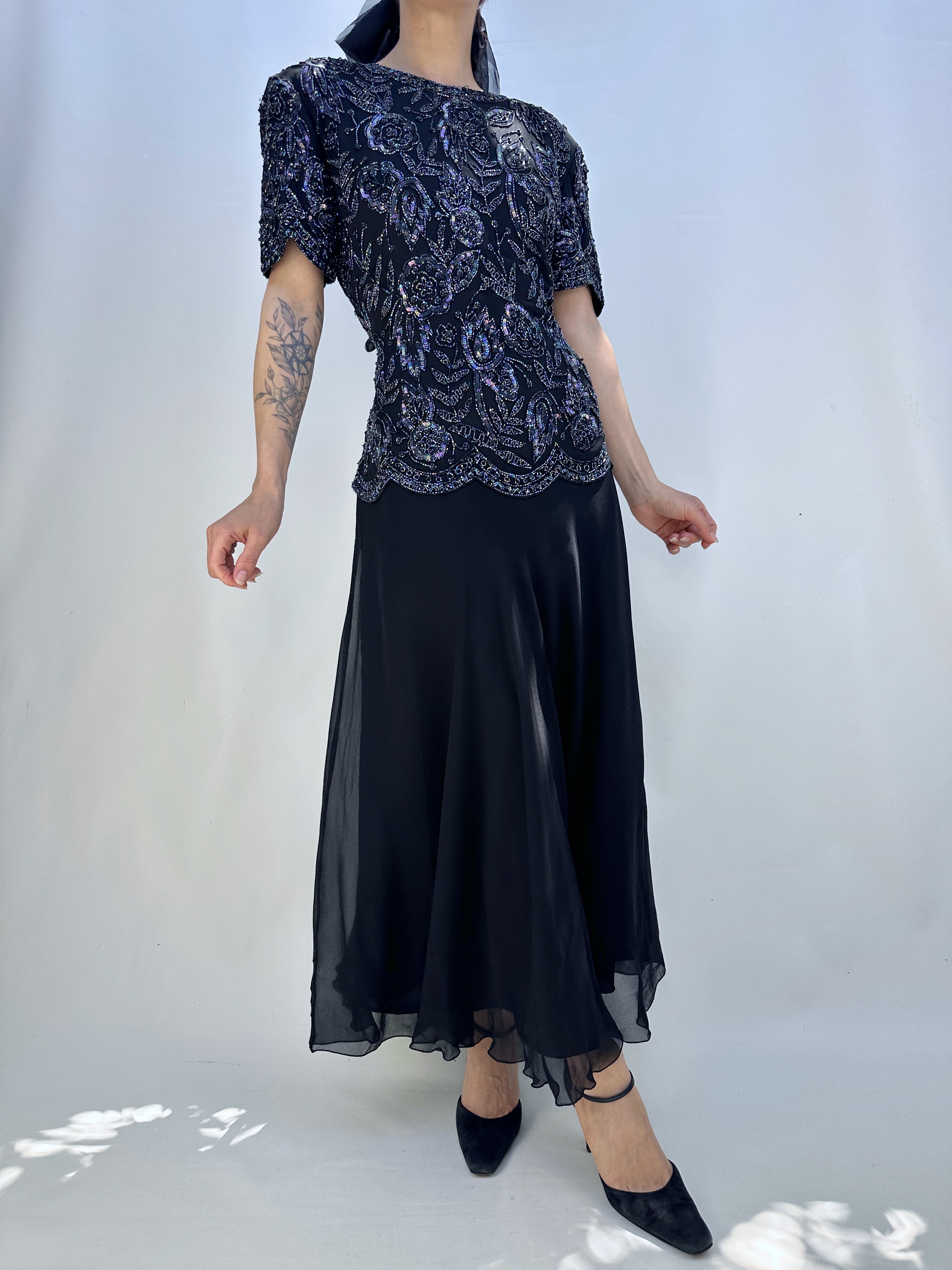 VESTIDO SEDA VINTAGE HECHO A MANO I S-M 4