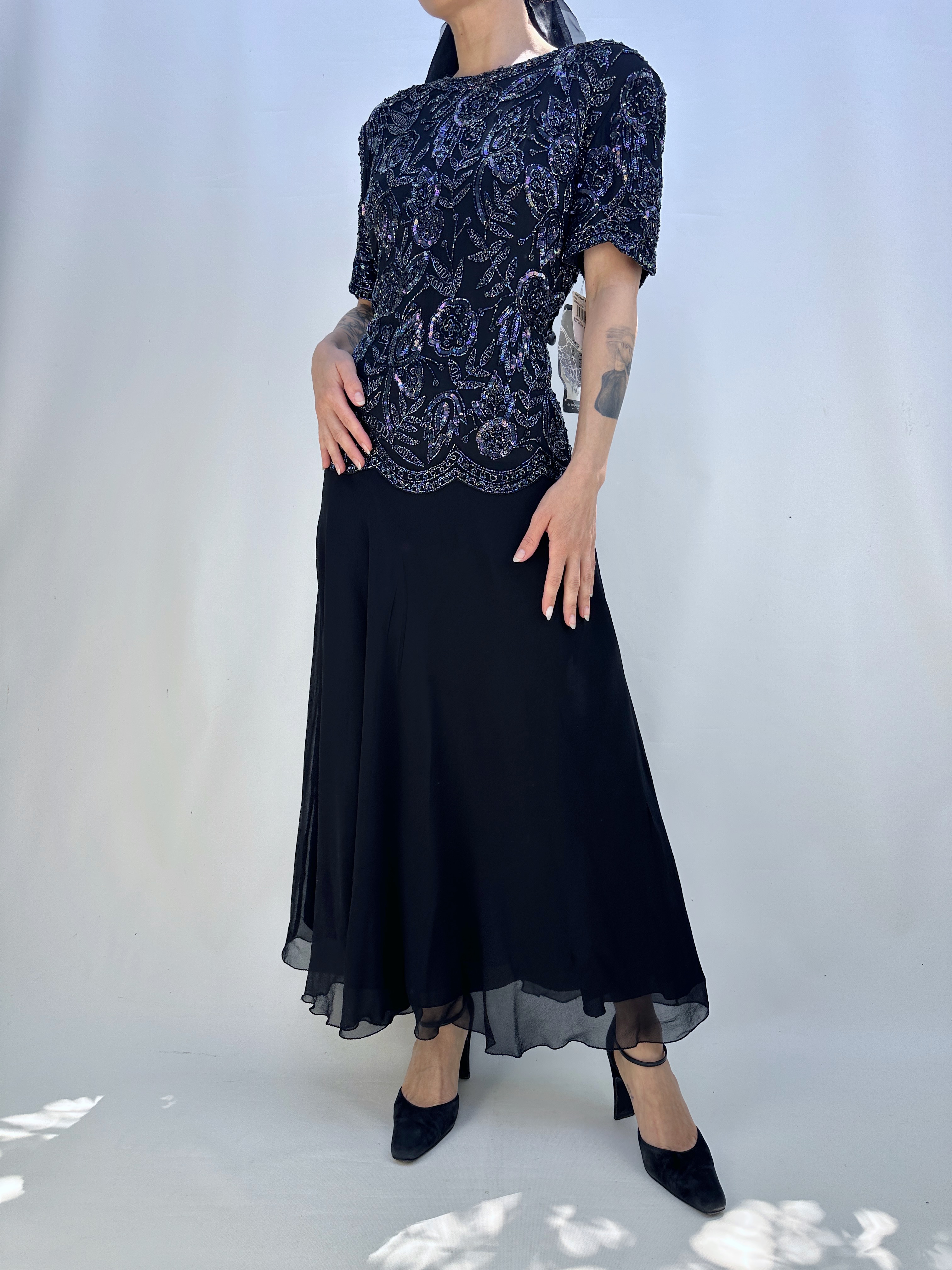 VESTIDO SEDA VINTAGE HECHO A MANO I S-M 1