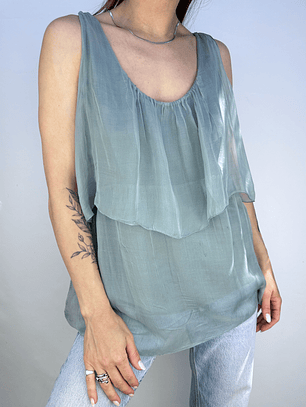 POLERA SEDA VERDE SALVIA I M-L