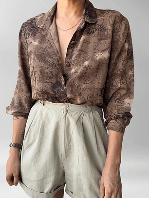 BLUSA CAFÉ ESTAMPADA | M