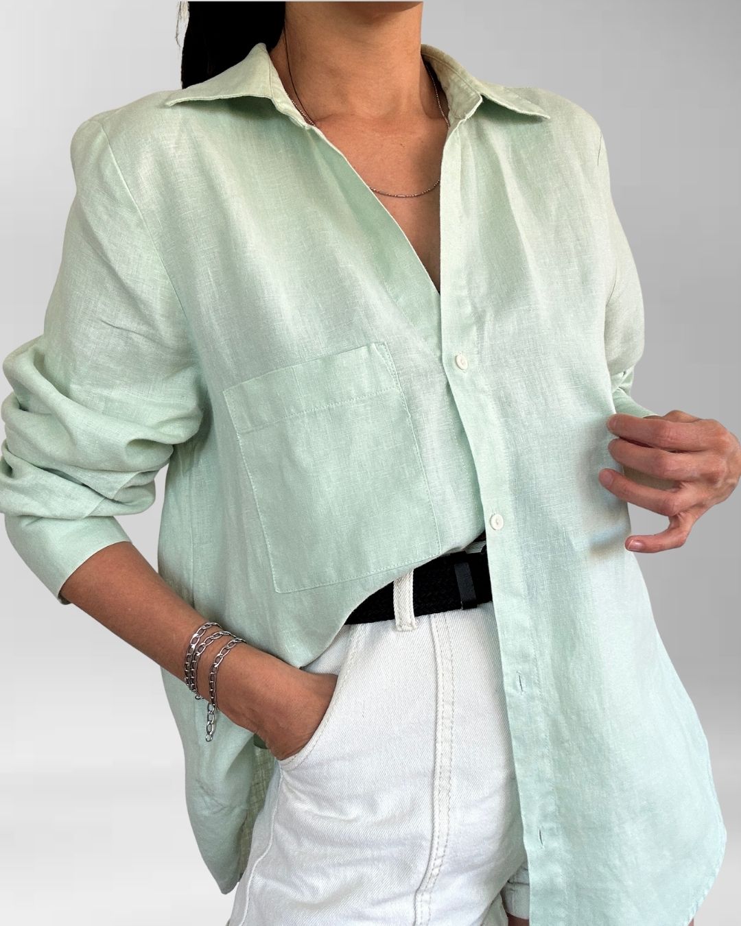 BLUSA LINO VERDE AGUA | L  1