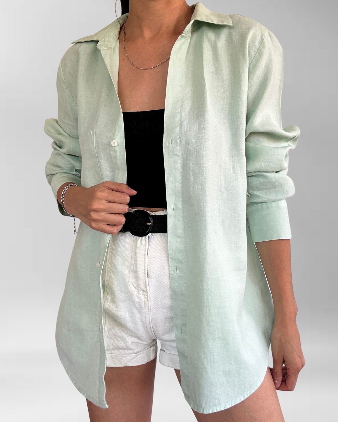 BLUSA LINO VERDE AGUA | L  3