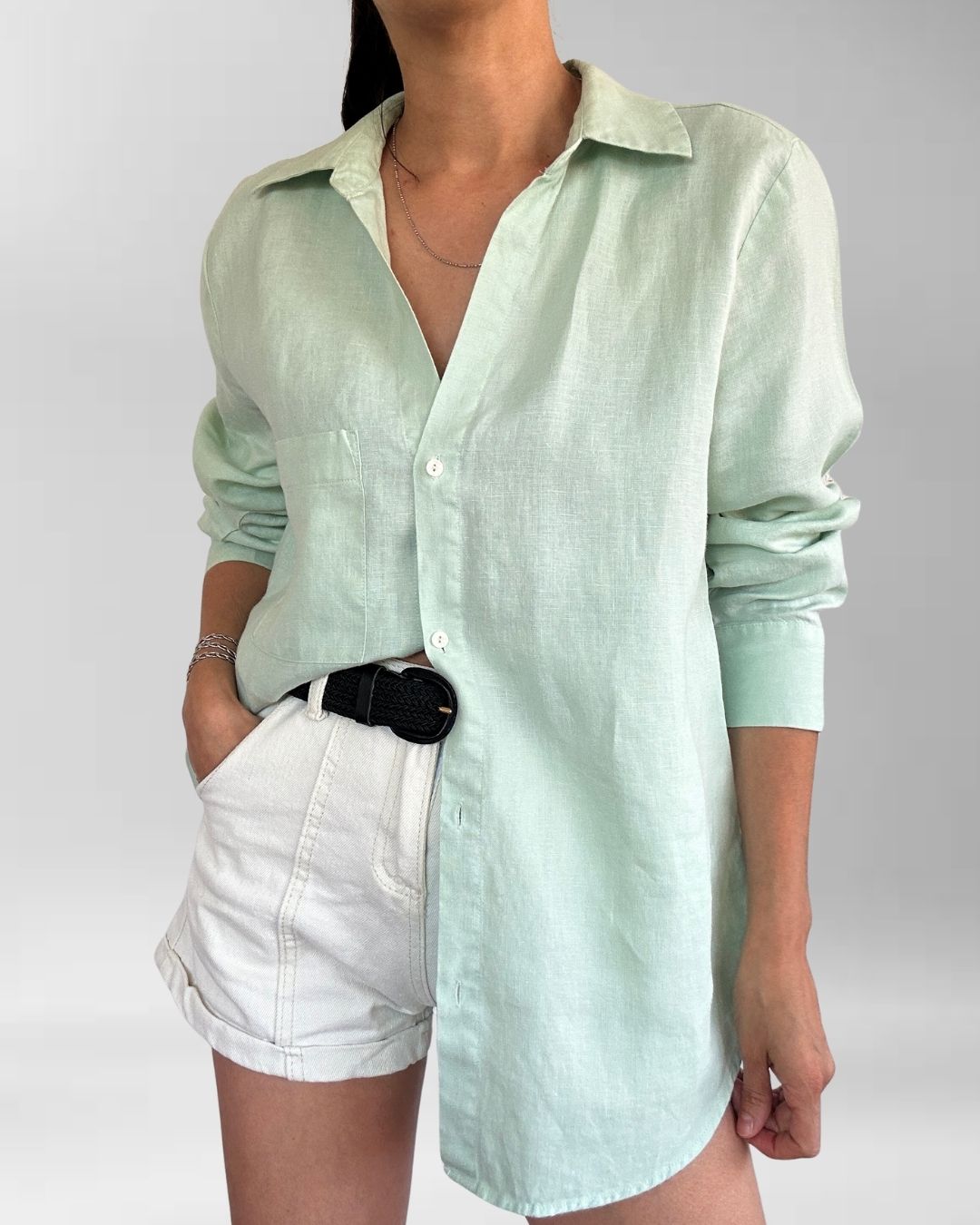 BLUSA LINO VERDE AGUA | L  4