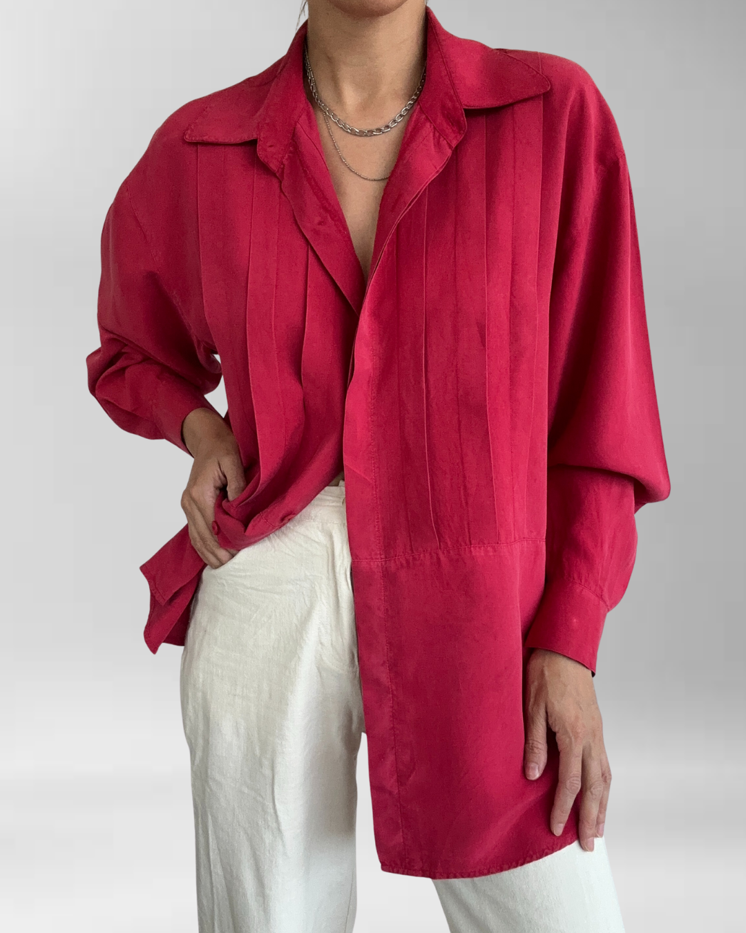 BLUSA ROJA PLISADA SEDA | L-2XL 2