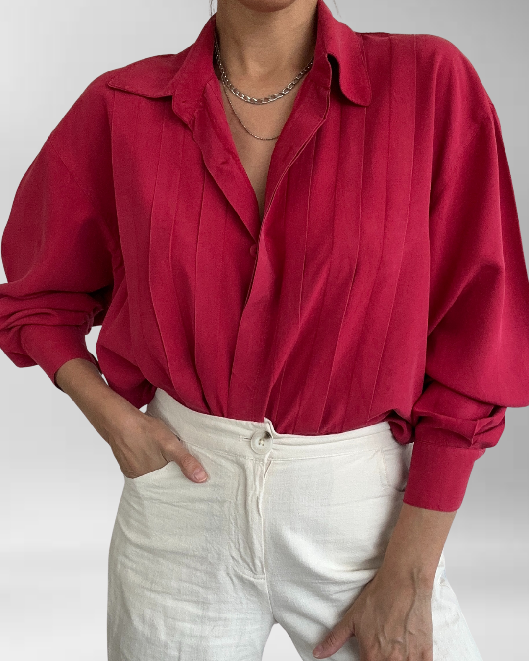 BLUSA ROJA PLISADA SEDA | L-2XL 5