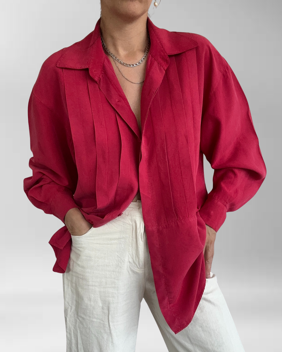 BLUSA ROJA PLISADA SEDA | L-2XL 6