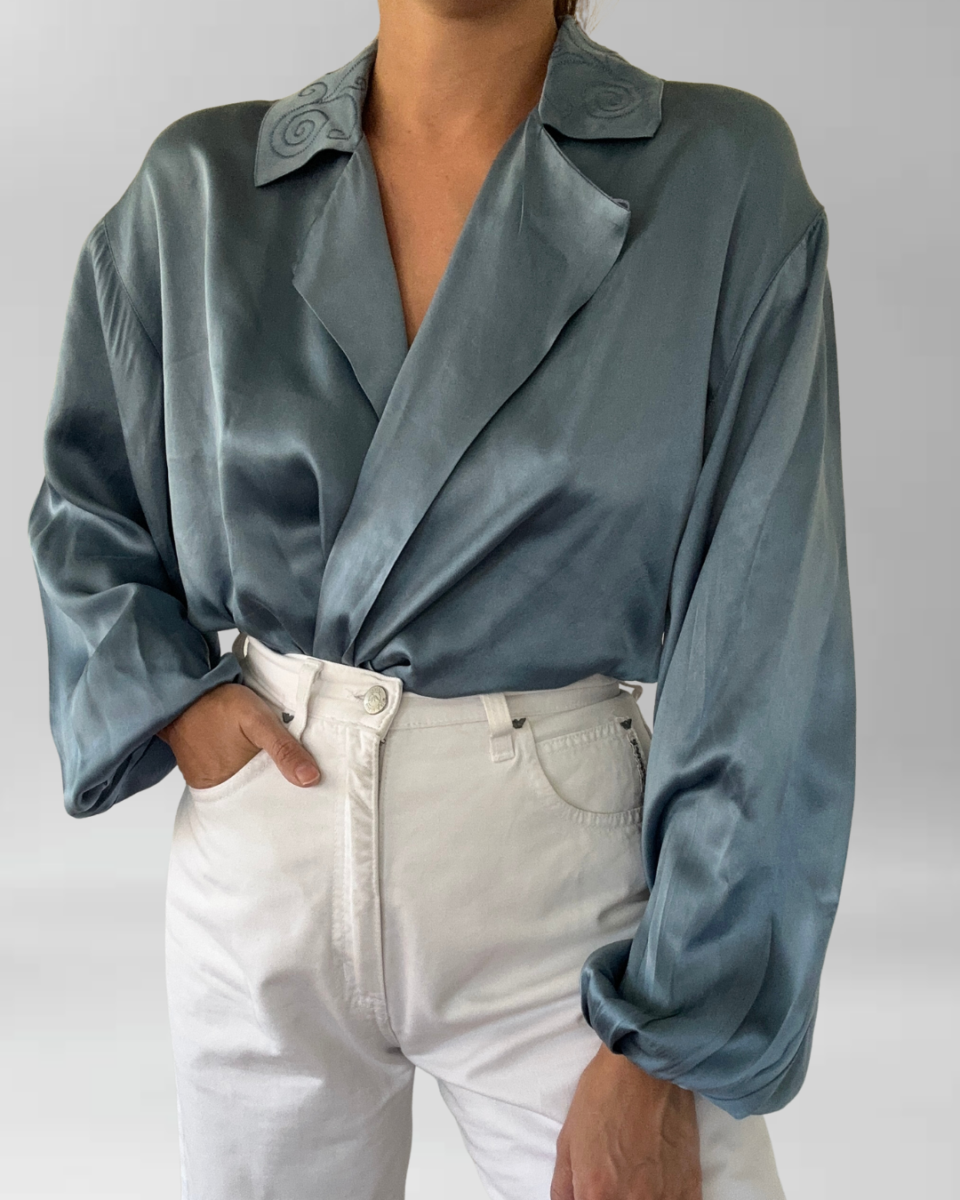 BLUSA SEDA VINTAGE BORDADA I M-L 7