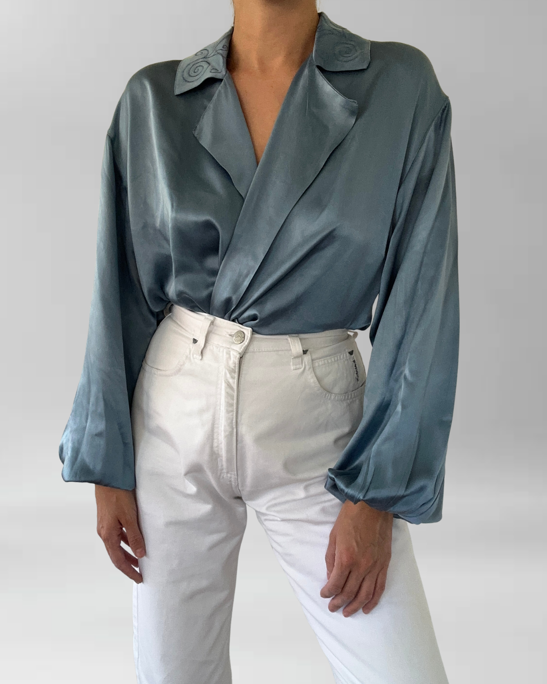 BLUSA SEDA VINTAGE BORDADA I M-L 1