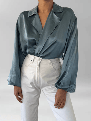 BLUSA SEDA VINTAGE BORDADA I M-L