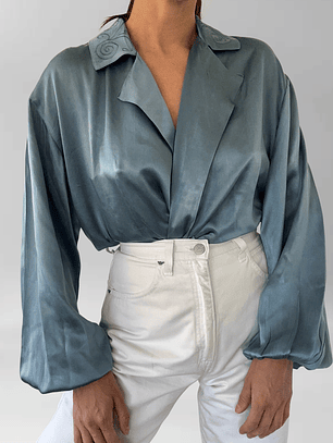 BLUSA SEDA VINTAGE BORDADA I M-L