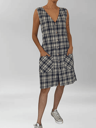 VESTIDO VINTAGE I LINO-ALGODÓN I L-XL