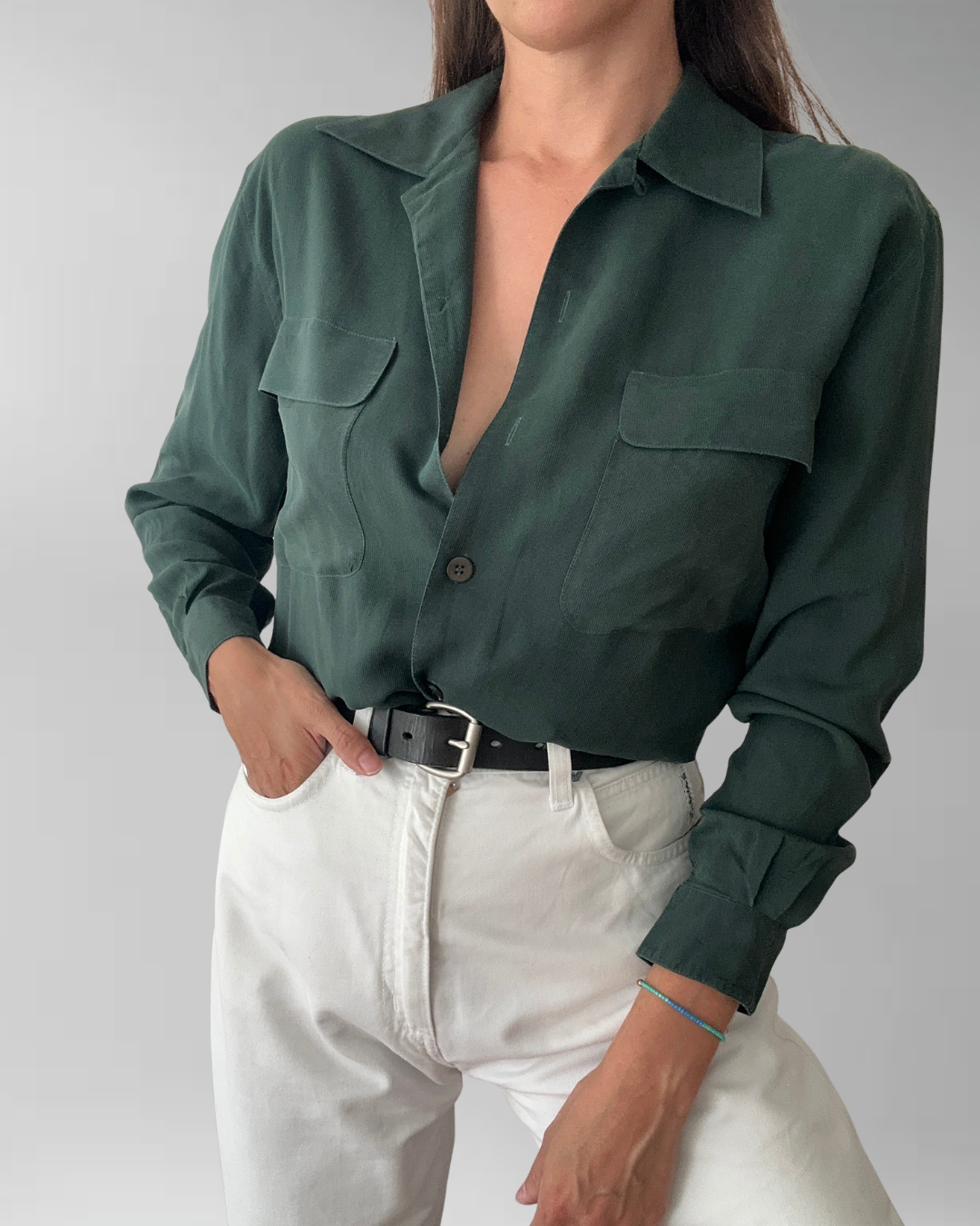 CAMISA SEDA VERDE PINO I S-M 4