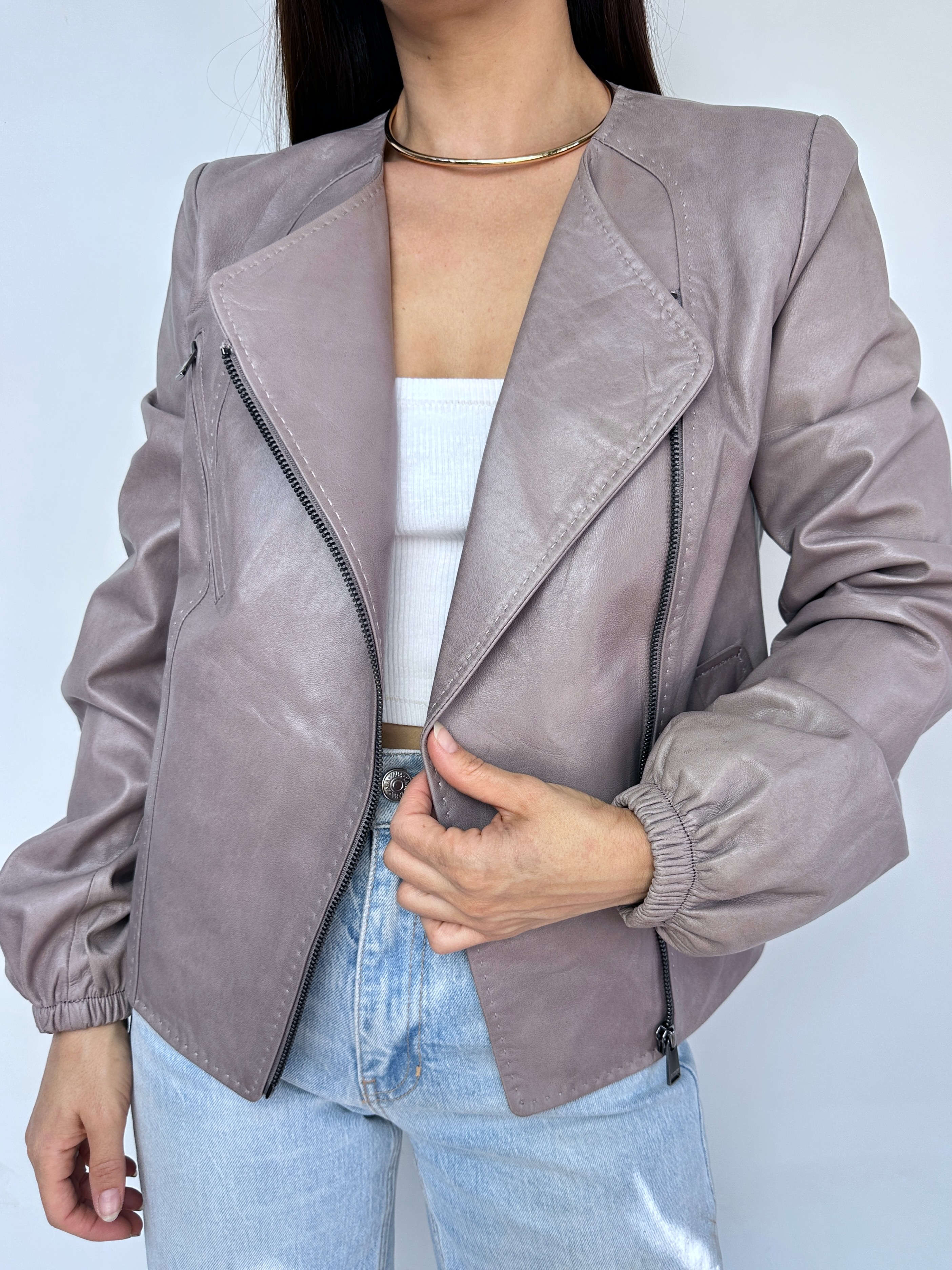 CHAQUETA CUERO ROSA PALO I S  1