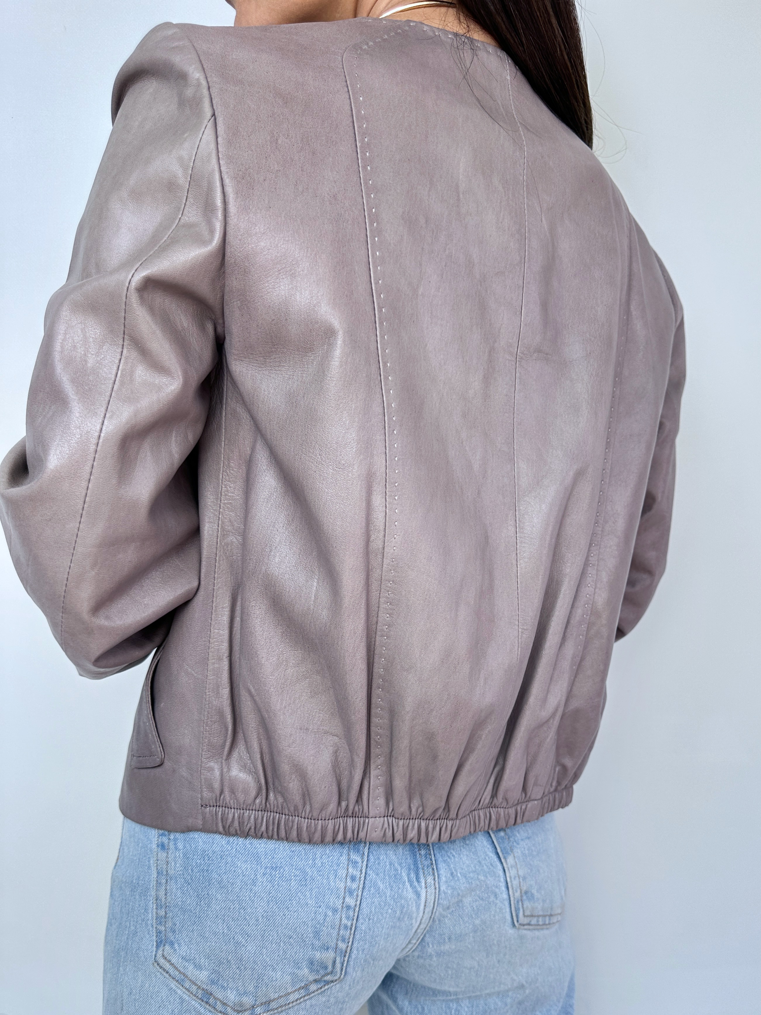 CHAQUETA CUERO ROSA PALO I S  3