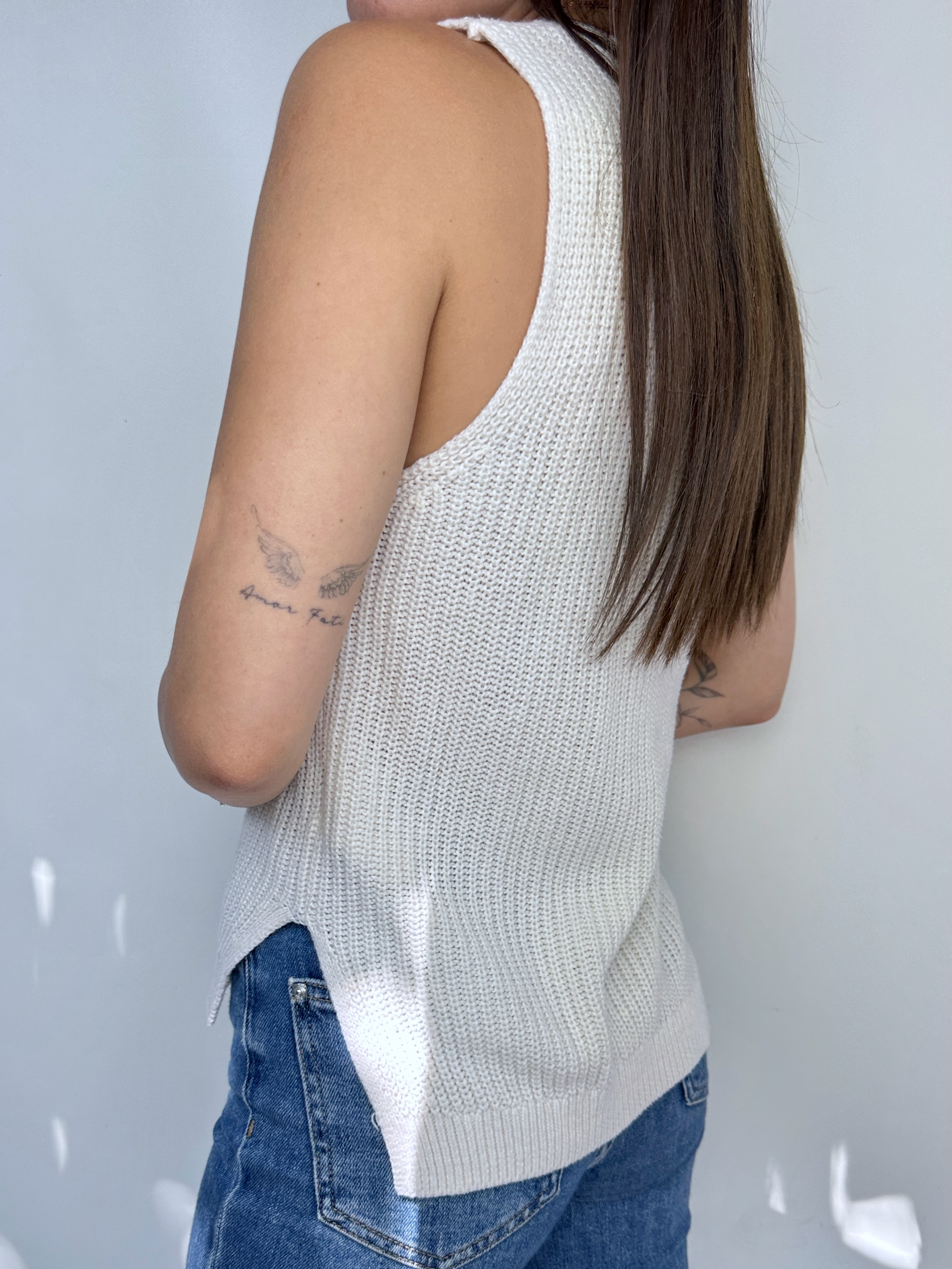 SWEATER VEST CREMA I ALGODÓN BLEND I S 2