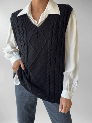 SWEATER VEST TRENZADO NEGRO | L