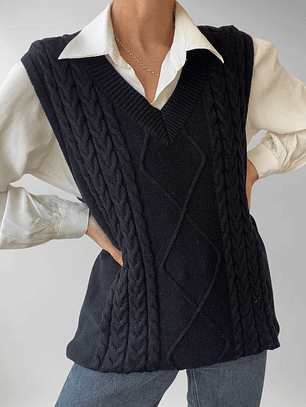SWEATER VEST TRENZADO NEGRO | L