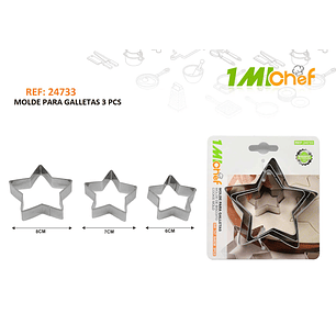 MOLDE PARA GALLETAS METAL 3 PCS ESTRELLA